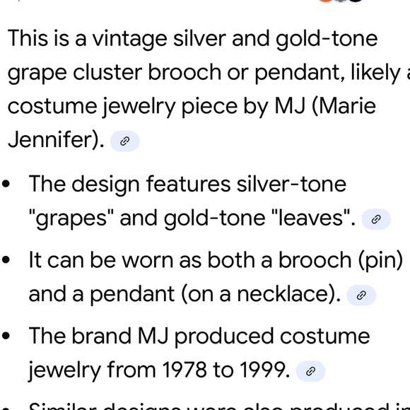 MJ (Marie Jennifer) Vintage Signed Large Grapes & Leaves Brooch/Pendant. P - Picture 3 of 3